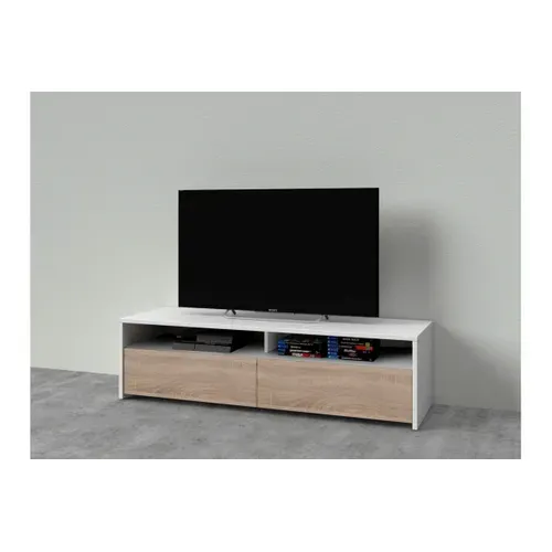 Meuble TV L.130 cm COLINE blanc et imitation chêne