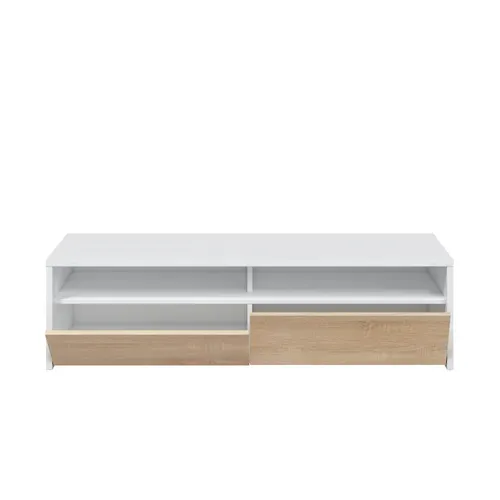 Meuble TV L.130 cm COLINE blanc et imitation chêne