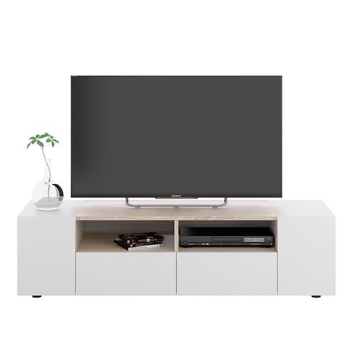 Meuble TV KLAUS Imitation chêne et blanc