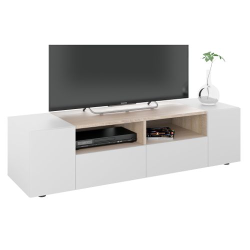 Meuble TV KLAUS Imitation chêne et blanc