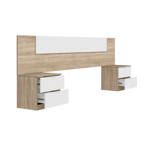 Tête de lit 2 chevets 4 tiroirs LINEA blanc
