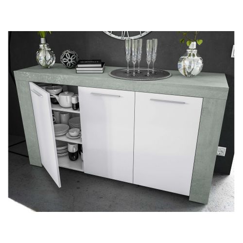 Buffet Wendy 3 Portes L144cm -  Blanc / Béton