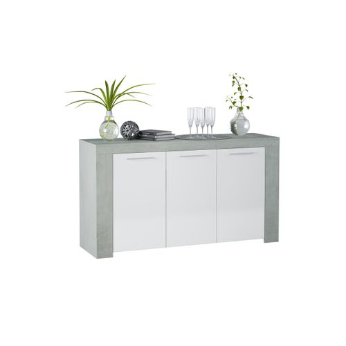 Buffet Wendy 3 Portes L144cm -  Blanc / Béton
