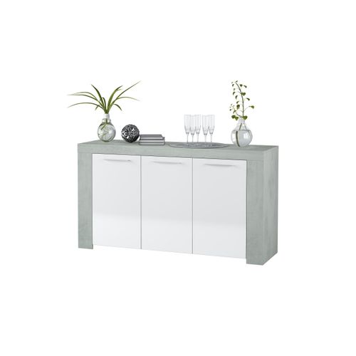 Buffet Wendy 3 Portes L144cm -  Blanc / Béton