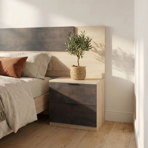 Tête de lit avec chevets 140 cm AYALA imitation chêne et noir