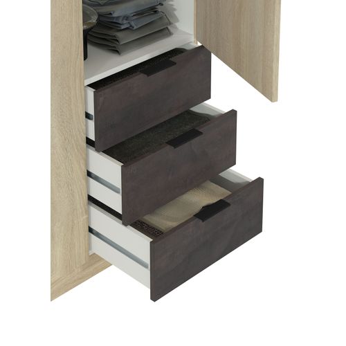 Armoire 3 portes + 3 tiroirs AYALA imitation Chêne et noir