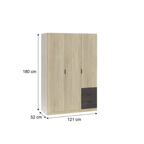Armoire 3 portes + 3 tiroirs AYALA imitation Chêne et noir