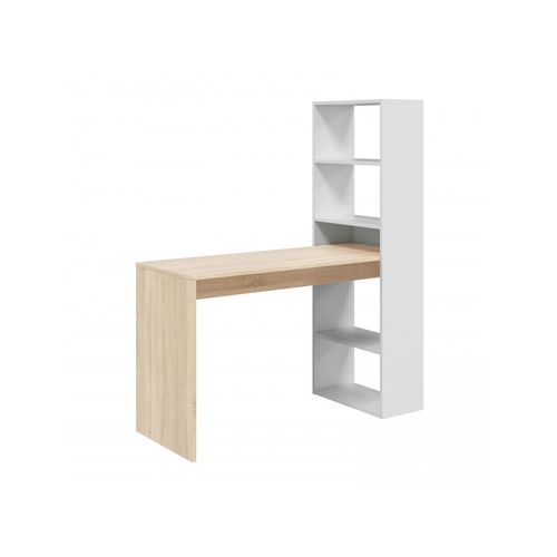 Bureau Adele Avec Étagère De Rangement Réversible Intégrée L120cm X P53cm X H144cm - Blanc Et Bois