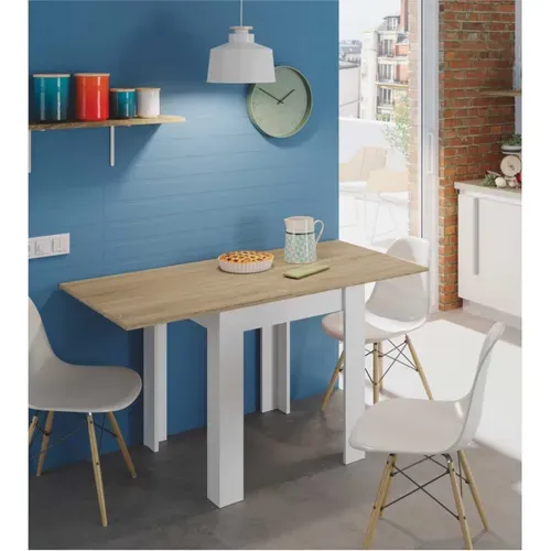 Betty - Petite Table À Manger Cuisine Extensible L67/134 X P67cm - Bois Naturel Et Blanc