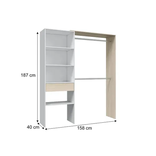 Kit dressing L. 158 cm CAMILA imitation chêne et blanc