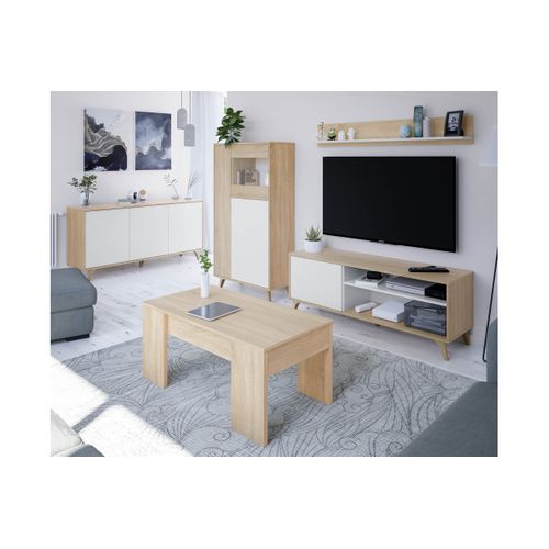 Meuble TV Laura 2 Niches, 1 Porte Et Étagère Murale L135cm - Blanc / Bois