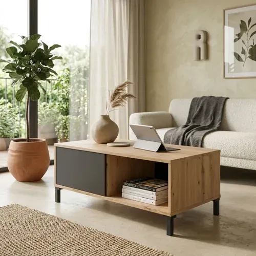 Table basse rectangulaire L.100 cm BERTILLE imitation chêne et anthracite