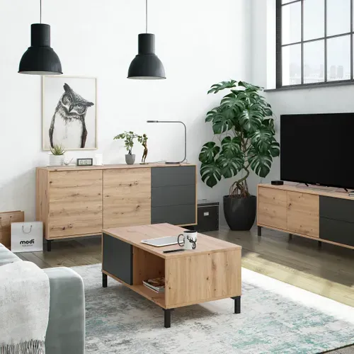 Table basse rectangulaire L.100 cm BERTILLE imitation chêne et anthracite