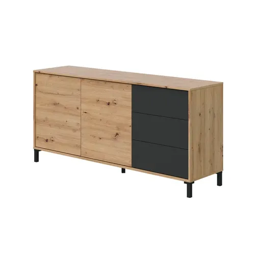 Buffet 2 portes 3 tiroirs BERTILLE imitation chêne/gris anthracite