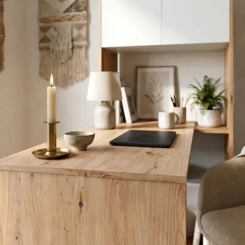 Bureau modulable avec étagères DUO imitation chêne et blanc