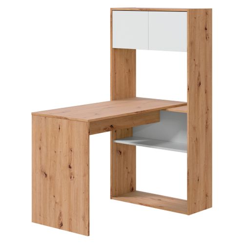 Bureau modulable avec étagères DUO imitation chêne et blanc