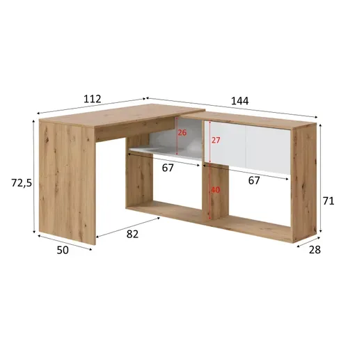 Bureau modulable avec étagères DUO imitation chêne et blanc