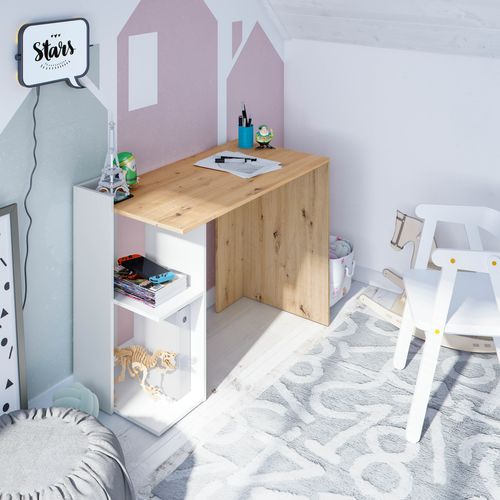 Bureau réversible KENIA imitation chêne et blanc