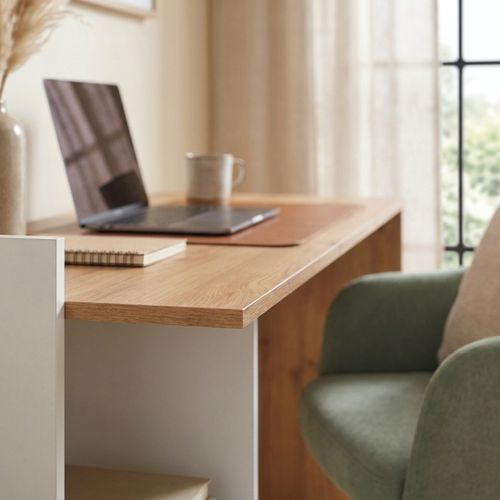 Bureau réversible KENIA imitation chêne et blanc