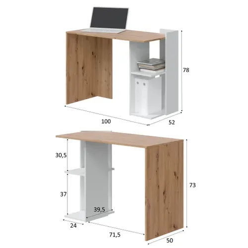 Bureau réversible KENIA imitation chêne et blanc