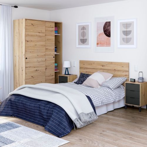 Armoire 2 portes coulissantes L. 120 cm TOP imitation chêne