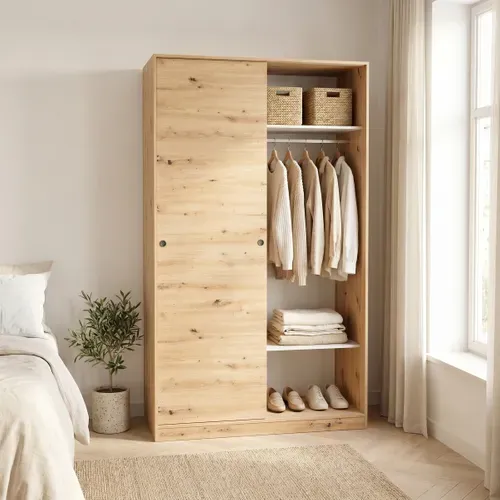Armoire 2 portes coulissantes L. 120 cm TOP imitation chêne