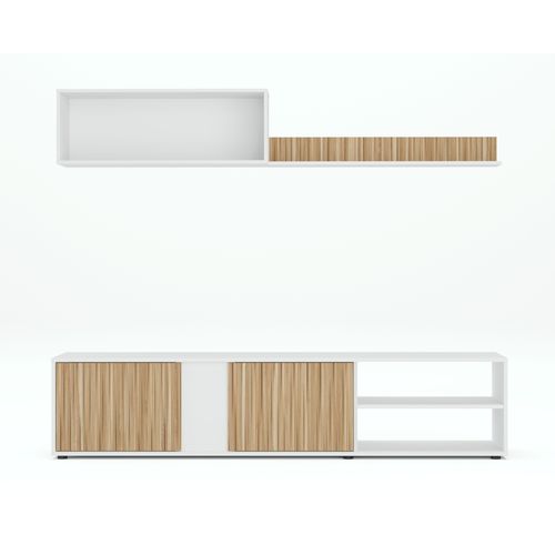 Meuble TV 180 cm ETHNA imitation chêne/ blanc