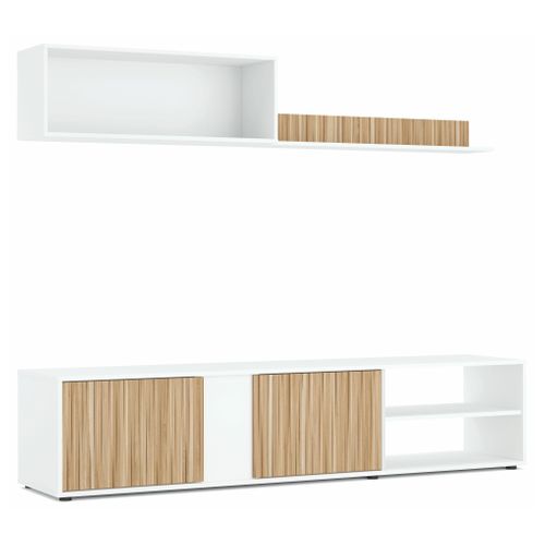 Meuble TV 180 cm ETHNA imitation chêne/ blanc