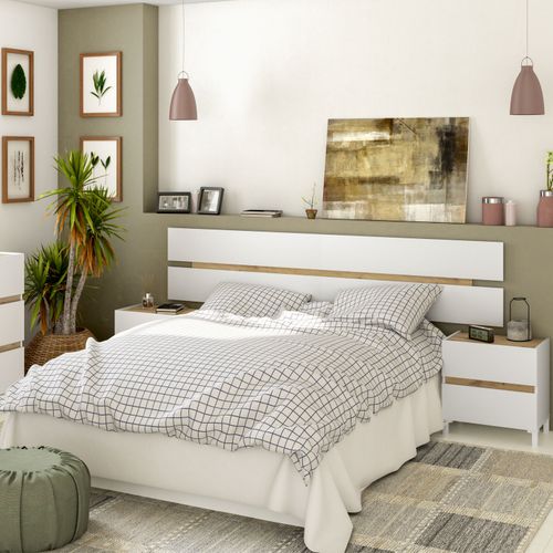 Tête de lit suspendu avec 2 chevets TESSA imitation chêne et blanc