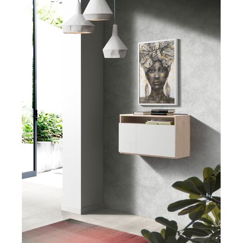 Bureau Mural En Mélamine Avec Porte Rabatable , Modèle Oporto En Couleur Chêne Clair Et Blanc