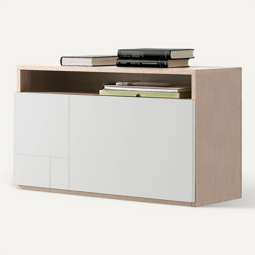 Bureau Mural En Mélamine Avec Porte Rabatable , Modèle Oporto En Couleur Chêne Clair Et Blanc