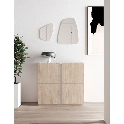 Meuble à Chaussures, Modèle Odda, Avec Deux Portes, En Couleur Chêne Clair Et Taupe