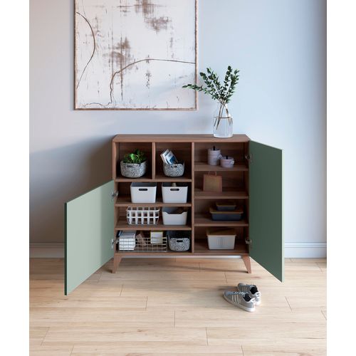 Meuble à Modèle Chaussures Oslo, Noyer Avec Portes Verts.