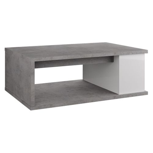 Table basse plateau relevable avec coffre DESPACITO Imitation béton et blanc vue 3/4