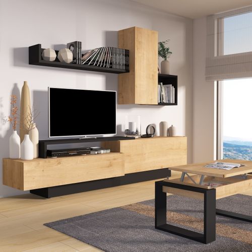 Meuble TV KASTLE Imitation chêne et Noir