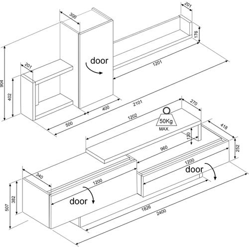 Meuble TV KASTLE Imitation chêne et Noir