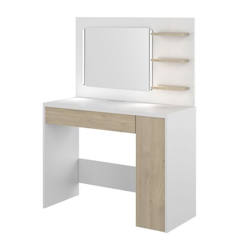 Coiffeuse multi rangements KHADI avec LED réglable blanc et imitation chêne