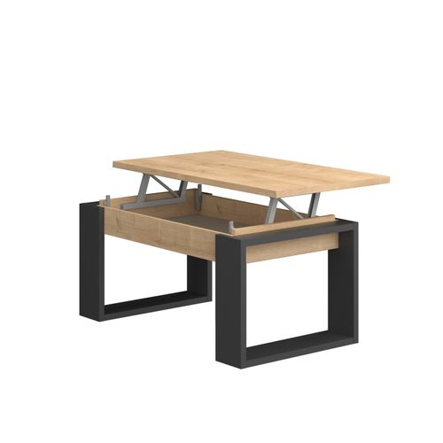 Table basse avec plateau relevable COSMIT imitation chêne et noir