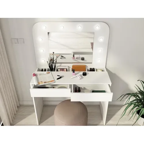 Coiffeuse multi rangements HOLLYWOOD Blanc vue accessoires