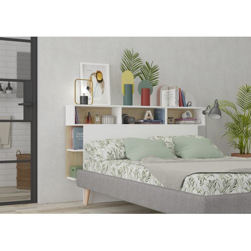 Tête de lit 160 cm HORIZON imitation chêne et blanc