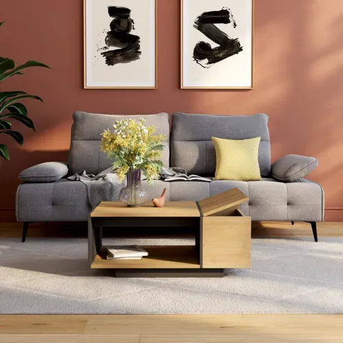 Table basse CUBE imitation chêne et noir