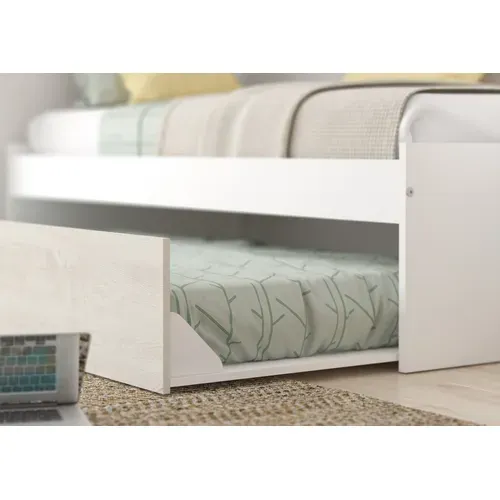 Lit gigogne 90x200 cm avec pont de lit ARTIK imitation chêne et blanc vue accessoires