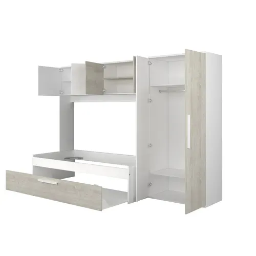 Lit gigogne 90x200 cm avec pont de lit ARTIK imitation chêne et blanc vue détaillée