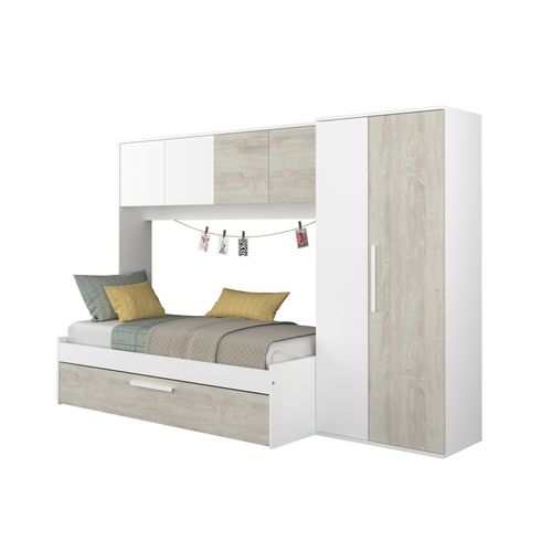 Lit gigogne 90x200 cm avec pont de lit ARTIK imitation chêne et blanc