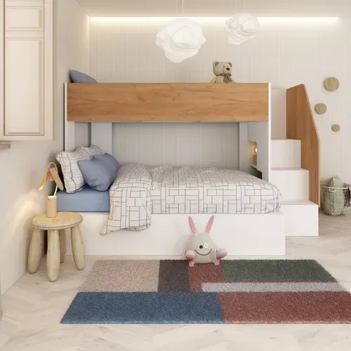 Lit superposé 90x190 et 140x190 cm ALEX imitation chêne et blanc vue d'ambiance 1