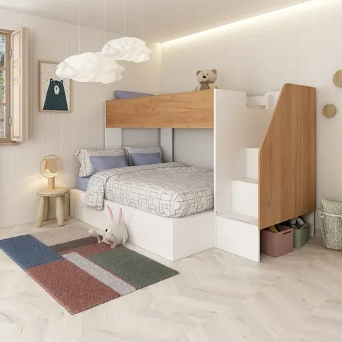 Lit superposé 90x190 et 140x190 cm ALEX imitation chêne et blanc