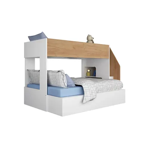 Lit superposé 90x190 et 140x190 cm ALEX imitation chêne et blanc vue de profil