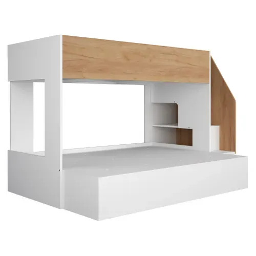 Lit superposé 90x190 et 140x190 cm ALEX imitation chêne et blanc vue 3/4