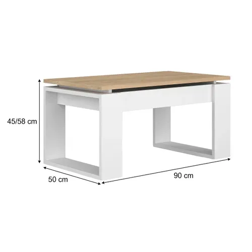 Table basse avec plateau relevable COSMIT imitation chêne et blanc