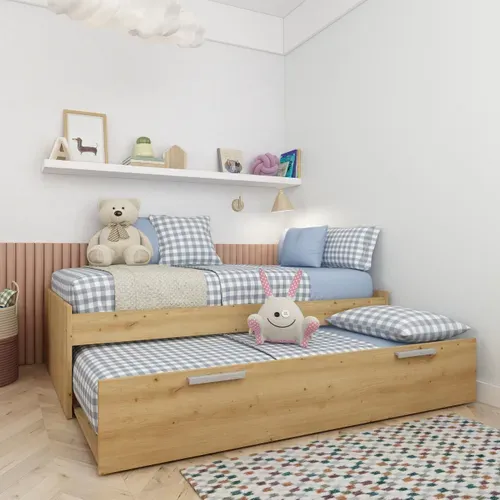 Lit gigogne 2x 90x190 cm MATHEO imitation chêne